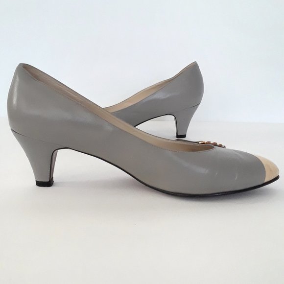 Vintage 60s/70s Gray Fine Leather Short Heel Pumps Size 8.5 - Picture 3 of 16